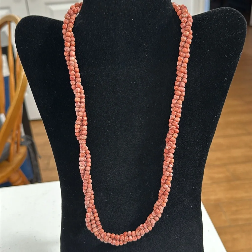Coral 3 Strand Twist Vintage Necklace With 14ktGP Spring C Clasp